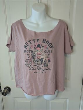 Betty Boop Moto Club T-Shirt Mad Engine Fleischer Pink Petal Biker Graphic XL